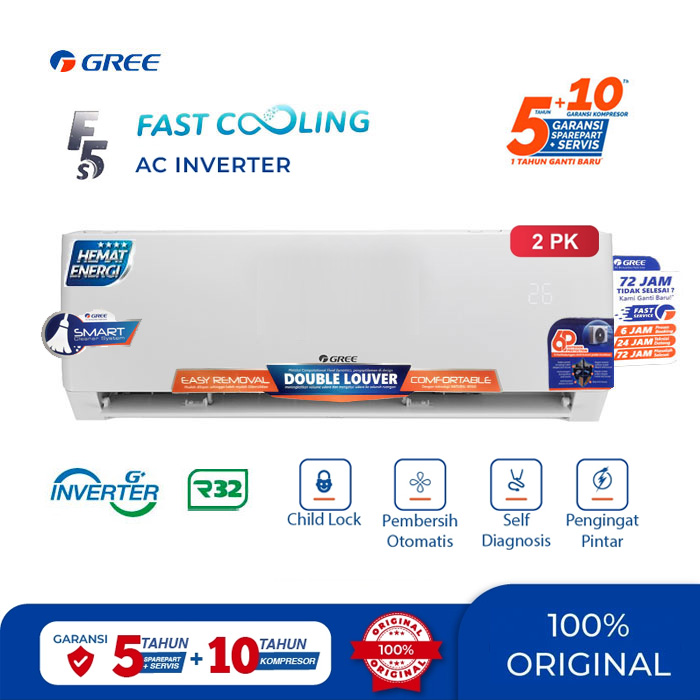 Gree AC Split ( AC Dinding ) Inverter SmartClean F5S Series 2 PK R32 1500 Watt - GWC-18F5S | GWC18F5S | 18F5S